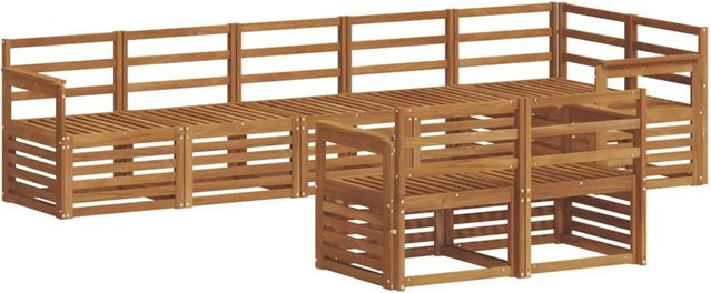 vidaXL Sofagarnitur aus Massivholz Akazie in Natur Braun, 8-teiliges Ecksofa im L-Shape mit Latten-Design - Bild 1