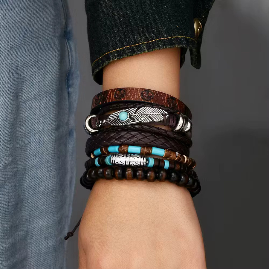 LUOBOTOU Armbänder, Leder, Bunt, Vintage, Unisex - Bild 3