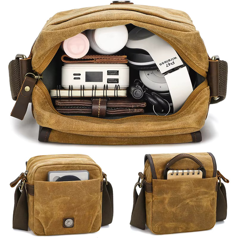 QISEMIAN Umhängetasche für DSLR-Digitalkameras als lässige Fototasche und Objektivtasche in Grün und Braun - Bild 5