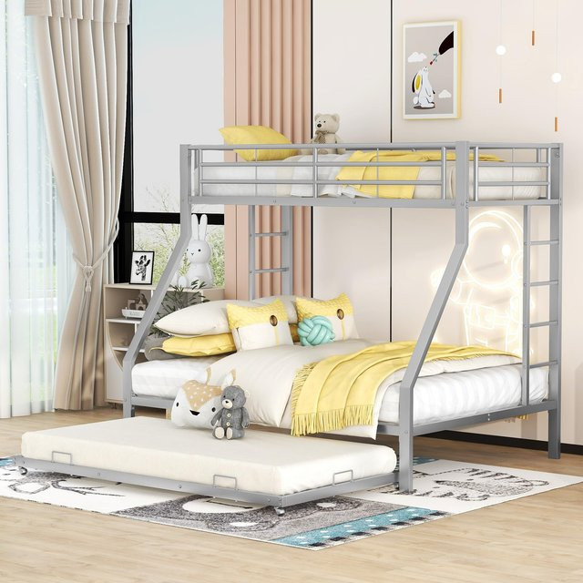 Flieks Kinder Etagenbett aus Metall mit ausziehbarem Bett und Leiter, Silber, H x B x T: 160 x 145 x 204 cm - Bild 1