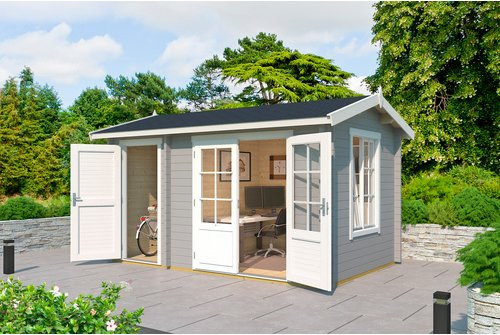 Lasita Gartenhaus Wrexham mit Satteldach in Lichtgrau lasiert, B/H/T: 430 x 250,8 x 283,5 cm - Bild 1