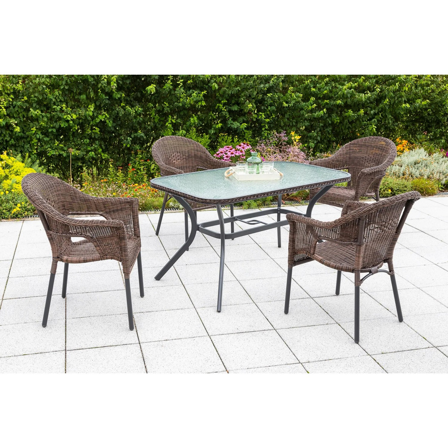 Merxx Gartenmöbelset Ravenna 5-teilig mit Tisch und 4 Stapelsesseln aus Aluminium und Kunststoff in Grau und Braun - Bild 2