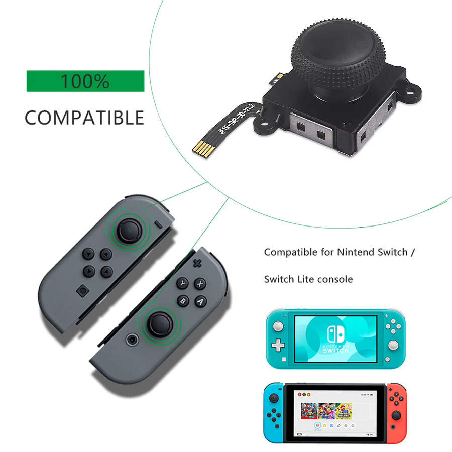 Ersatz 3D Analog Joystick Thumb-Stick Controller für Nintendo Switch, OLED und Lite JoyCon in Schwarz - Bild 3