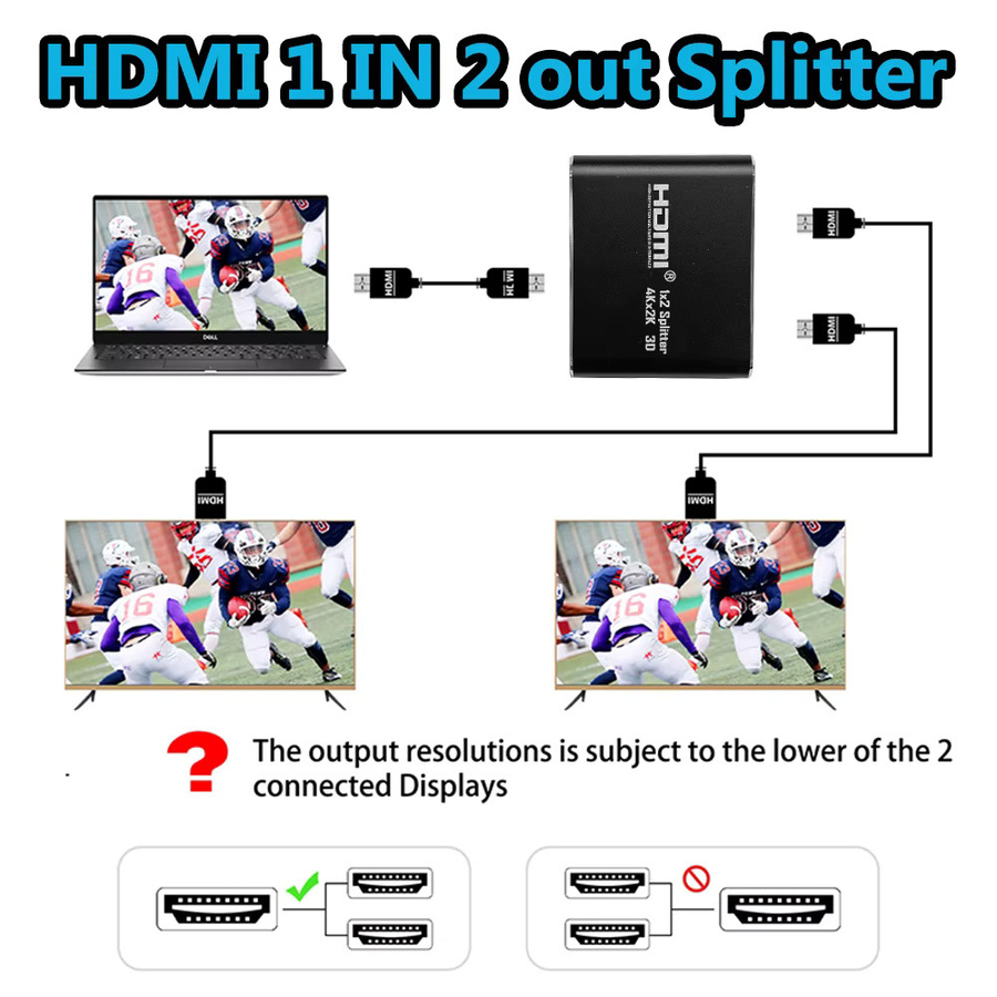 HDmatters HDMI-Splitter 4K 60Hz/30Hz HDMI 2.0 Adapter in Schwarz für PS5, Xbox, PC und HDTV - Bild 3