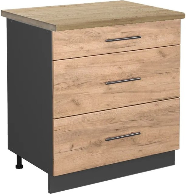 Vicco Küchenunterschrank Fame-Line Goldkraft in Eiche und Anthrazit mit 3 Soft-Close-Schubladen, Breite: 80 cm, Höhe: 82 cm, Tiefe: 60 cm - Bild 1