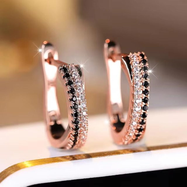 Bamos Creolen, Messing, Roségold, Zirkonia, Damen - Bild 1