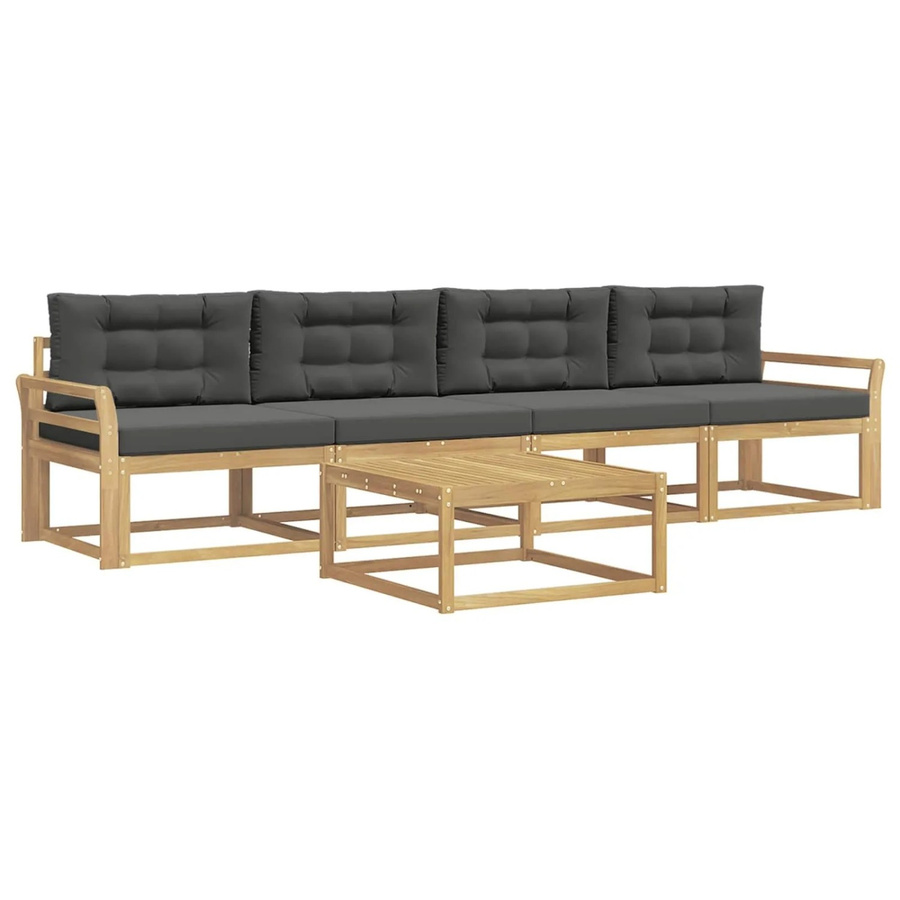 vidaXL Outdoor-Sofagarnitur aus Akazienholz mit 3-Sitzer-Sofa, Couchtisch und Kissen in Weiß, Anthrazit und Braun - Bild 2