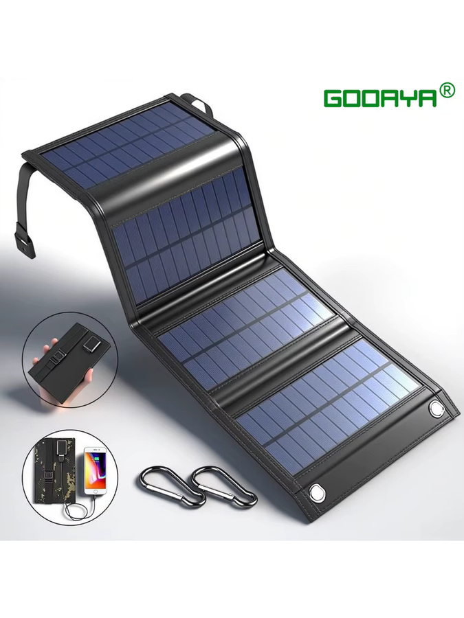 Tragbares 100 W faltbares Solarpanel mit 4 USB-Anschlüssen und Schnellladefunktion in Schwarz und Grün - Bild 7