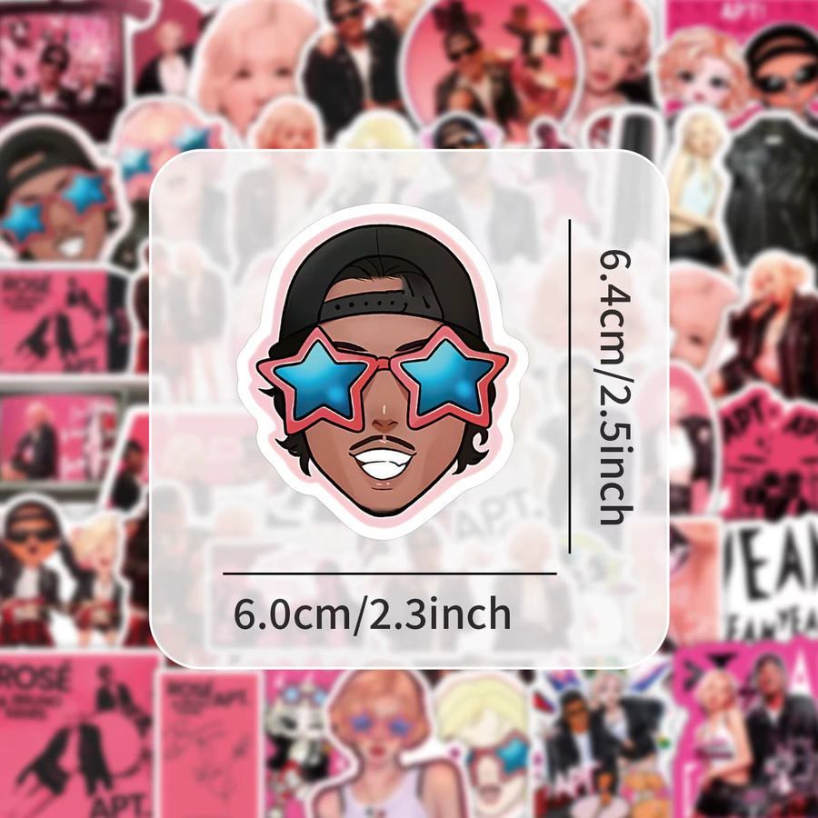 50 Stück Bruno Mars Graffiti Aufkleber Set in Rosé für Laptop, Scrapbook und DIY-Projekte - Bild 3