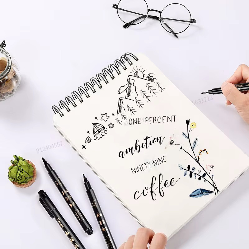 4er Set Kalligraphie Marker mit Pinselspitze und schwarzer Tinte für Kunst und Zeichnung - Bild 2