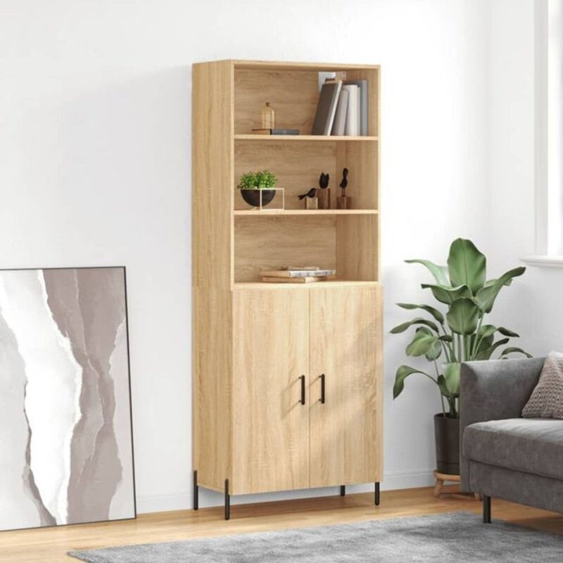 Highboard Vidaxl Sonoma-Eiche Natur Braun aus Holzwerkstoff und Metall im skandinavischen Design, B/T/H: 69,5 x 34 x 180 cm - Bild 1