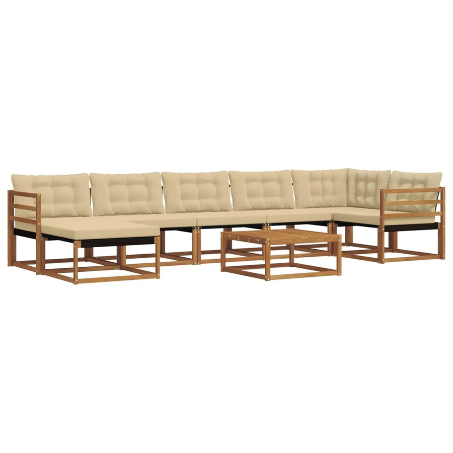 vidaXL Outdoor-Sofagarnitur aus Akazienholz in U-Form mit Textilene-Bezug und Polstern in Natur-Beige - Bild 2