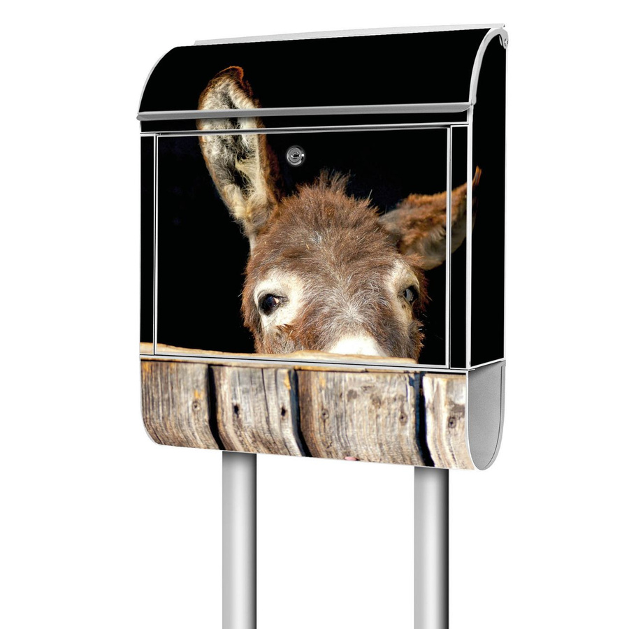 banjado Standbriefkasten groß mit Esel-Motiv aus Stahl, inkl. Zeitungsfach, Schwarz oder Weiß, B: 38 cm, T: 16 cm, H: 161,5 cm - Bild 1