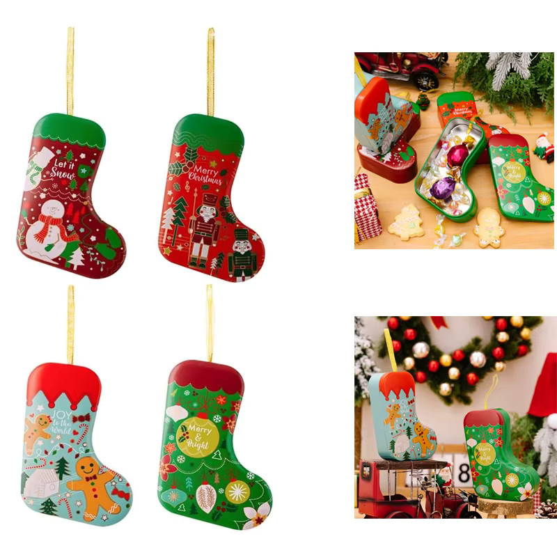Bunte Weihnachts-Blechdose in Weihnachtsstrumpfform als Süßigkeitenbox für deine Partygeschenke - Bild 5