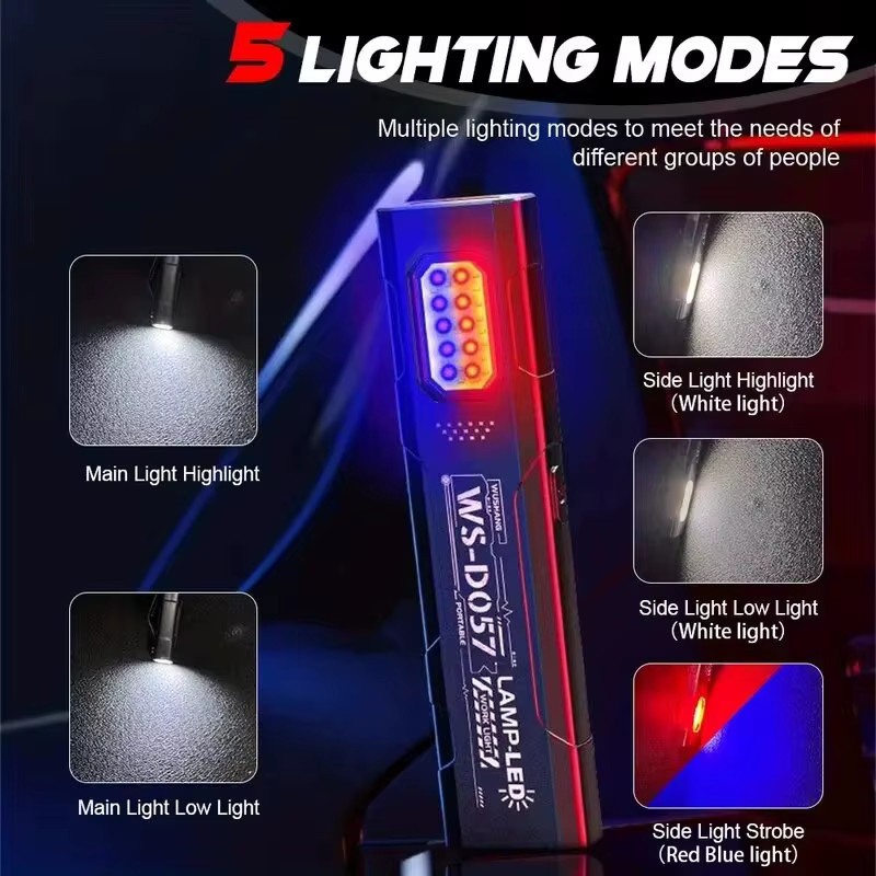 ZHIYU EDC-Taschenlampe mit 550 Lumen, wiederaufladbar via USB-C, Schwarz mit roten und blauen Lichtern und Stift-Clip - Bild 2