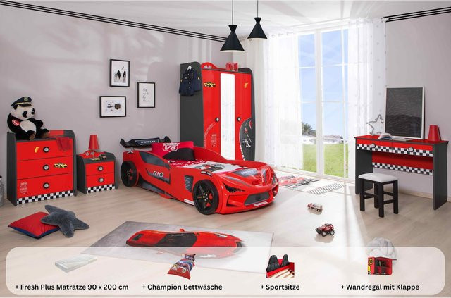 Aileenstore Kinderzimmer Komplettset Autobett Rio 5-teilig in Rot - Bild 1