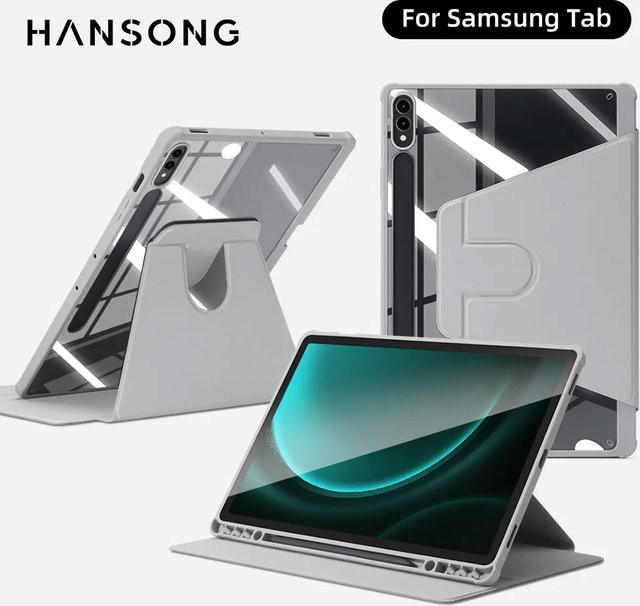Passgenaue Acryl-Hülle für Samsung Galaxy Tablet S9 FE S6 Lite Tab A9 A8 S7 S8 S9 Plus FE mit intelligenter Auto-Schlaf/Aufwach-Funktion in Grau - Bild 1