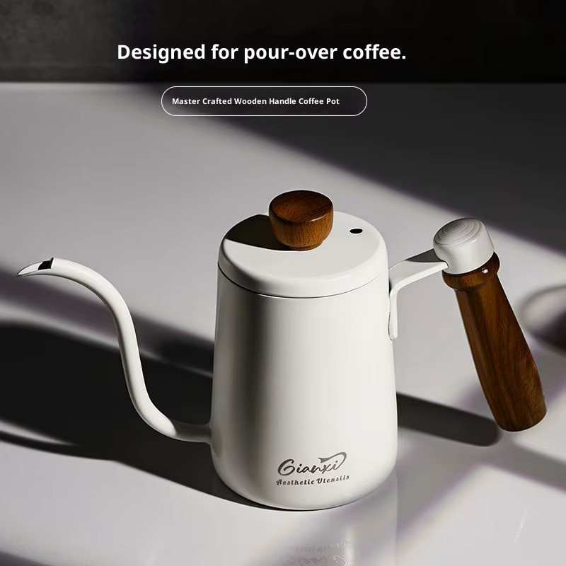 Giannxi Professionelle Kaffeekanne aus Edelstahl mit Holzgriff und temperaturgesteuerter Wasserflasche, Schwarz oder Weiß - Bild 2