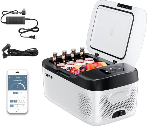 VEVOR Kompressor Kühlbox 15 L mit App-Steuerung, Elektrische Gefrierbox für 12/24V DC und 100-240V AC, Tragbarer Autokühlschrank für Camping und Reisen