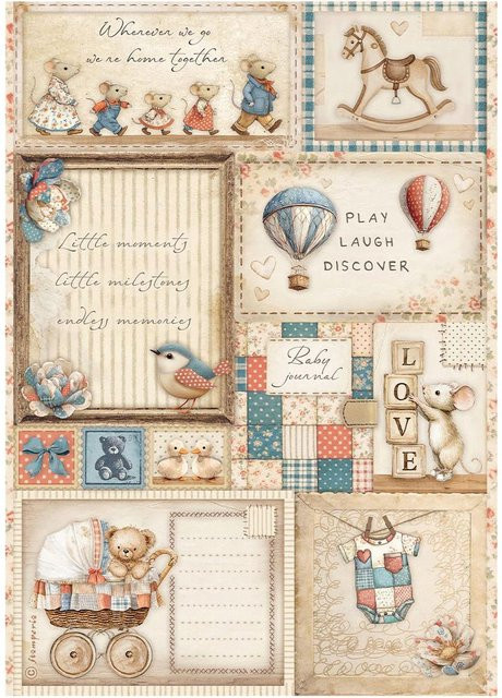 Stamperia Motiv-Strohseide Baby - Cards in Beige, Format A4 - Bild 1