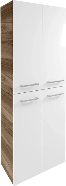 Fackelmann Doppel-Hochschrank Verona mit 4 Türen und Innenschub, Nussbaum/Weiß Hochglanz, B/T/H: 60 x 31,8 x 162 cm - Bild 1