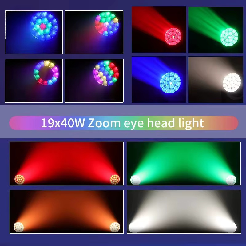 Carinamoba RGBW Zoom Bee Eye Moving Head Wash Light mit 19x40W LED und einstellbarem Fokus, Schwarz - Bild 4