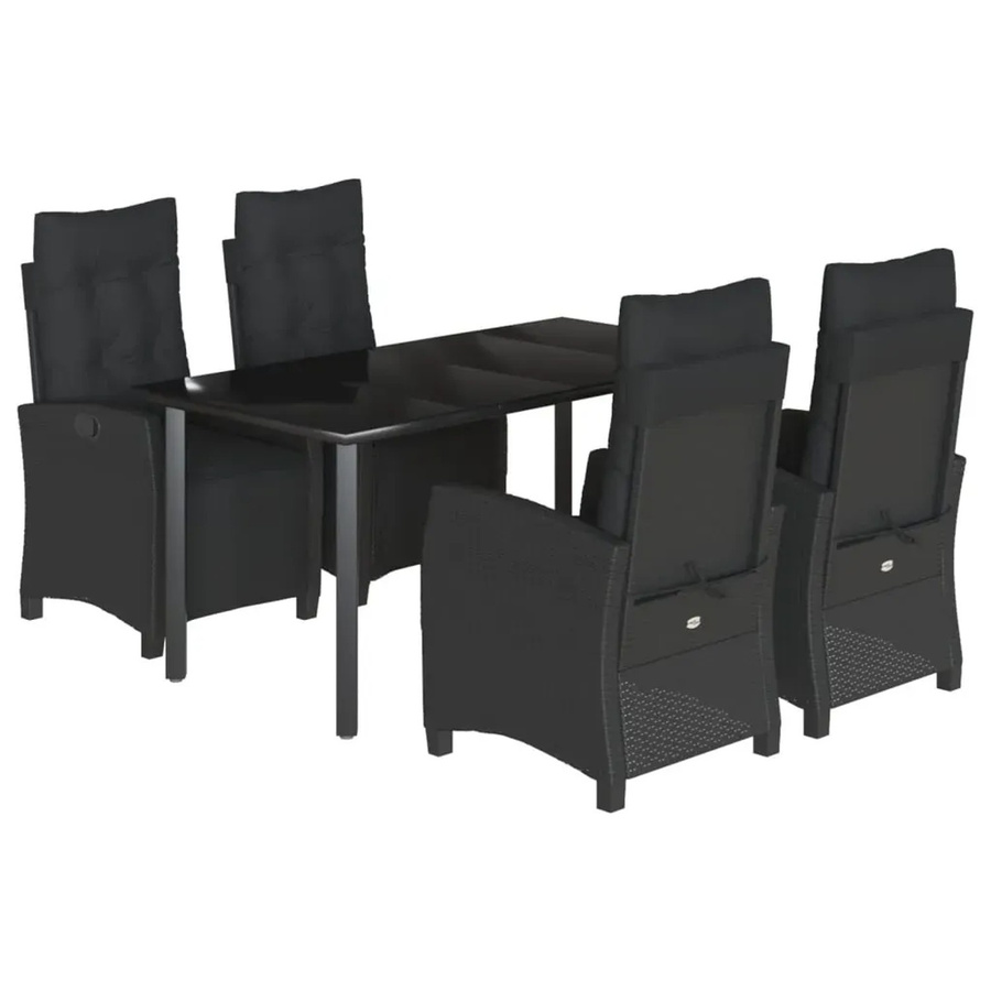 vidaXL 5-teilige Garten-Essgruppe aus Poly Rattan in Schwarz mit Kissen und Glastisch - Bild 2