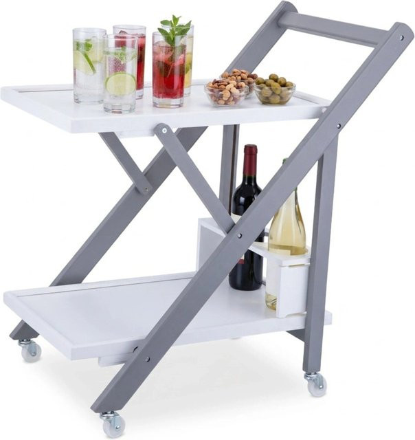 Relaxdays Servierwagen aus Bambus in Weiß und Grau, klappbar und rollbar mit Flaschenhalter, B/T/H: 70 x 44 x 39,5 cm - Bild 1