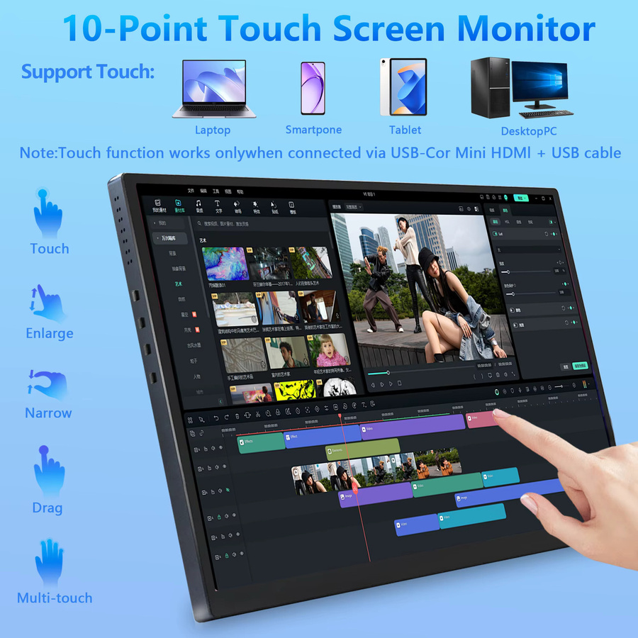 Wisecoco AMOLED Tragbarer Monitor 10,5 Zoll mit Touchscreen in Schwarz, 2,5K Auflösung 2560x1600 für Laptop, PC, Raspberry Pi und Konsolen - Bild 2