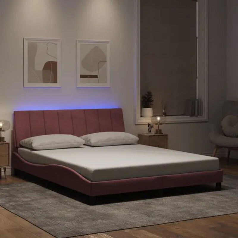 Polsterbett Hanko mit LED von Vidaxl in Rosa aus Samt, B/T/H: 160 x 200 cm - Bild 1
