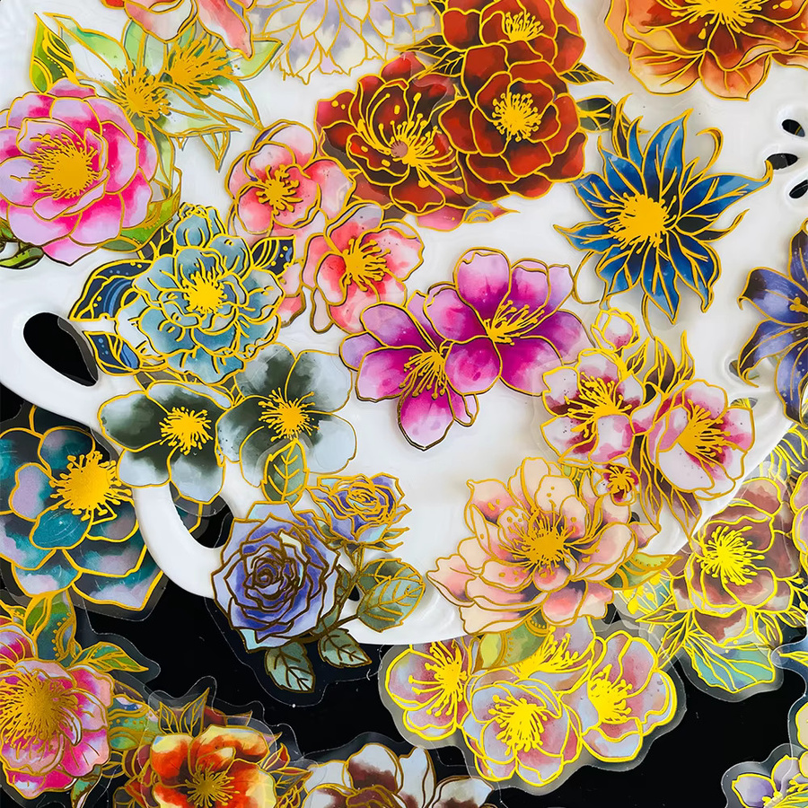 50 Stück florale Aufkleber mit Goldfolie in Multicolour für DIY-Projekte wie Notizbücher und Wasserflaschen - Bild 5