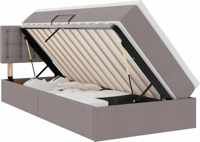 vidaXL Aufbewahrungsbett mit Matratze in Beige und Grau, modernes Polsterbett mit Lift-up-Funktion, B/T/H: 90 x 203 x 140 cm - Bild 1