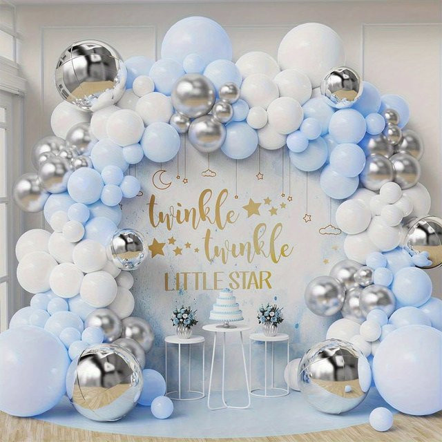 BALONAQ Luftballon Girlande Bogen Kit 141 Stück in Blau Weiß und Sand für Geburtstag Hochzeit Jahrestag und Babyparty Dekoration - Bild 1