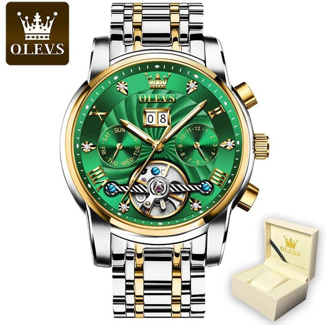 OLEVS Armbanduhr Automatik, Edelstahl, Grün, 41 mm, Herren - Bild 1