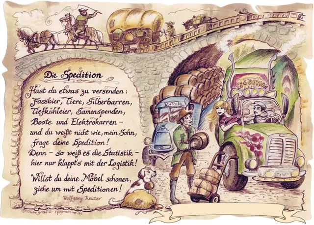 Vintage Zunftbild Spedition als Grafikposter auf Antikpapier in Braun, Schwarz und Multicolour, Format A4 - Bild 1