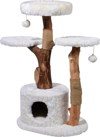 Dobar Kratzbaum Frosty in Weiß mit 2 Naturholzstämmen, Katzenhöhle und integriertem Spielzeug, H x B x T: 102 x 60 x 45 cm