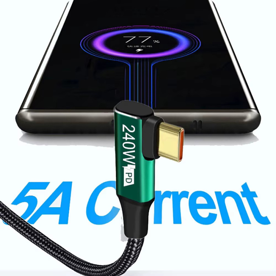 240W Typ-C-Kabel mit 90-Grad-Winkel für PD-Schnellladung und Datentransfer in Schwarz - Bild 2