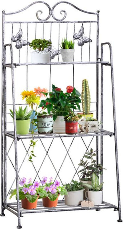 Outsunny Pflanzregal aus Metall mit 3 Ebenen in Silbergrau, dekorative Blumentreppe für Garten und Innenbereich, B/T/H: 44 x 25 x 96 cm - Bild 3