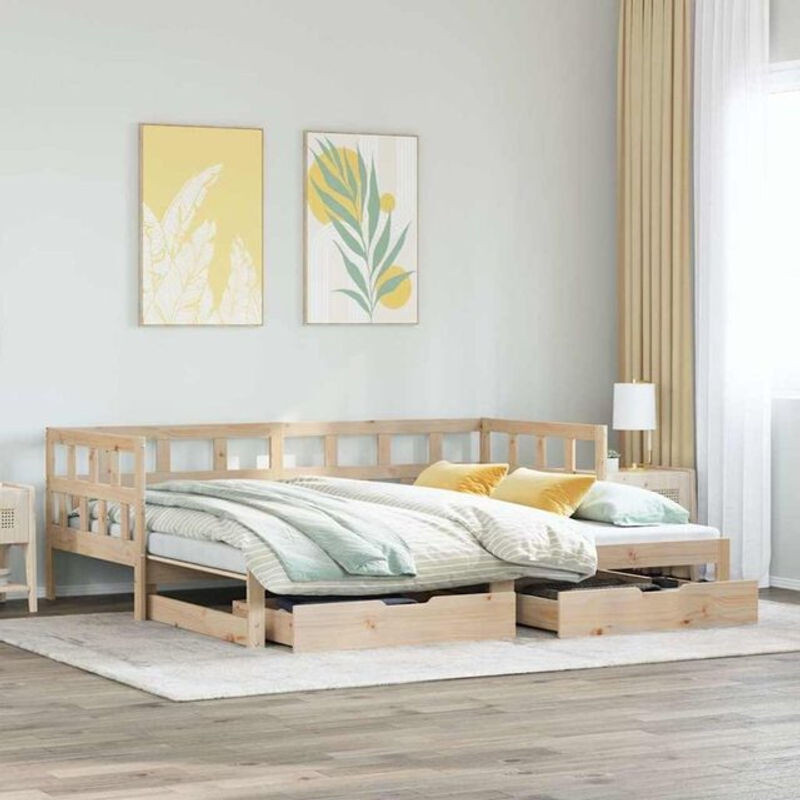 Ausziehbares Tagesbett aus Massivholz mit Schubladen von vidaxl in Natur Braun, B/T/H: 200 x 80 x 68,5 cm - Bild 1