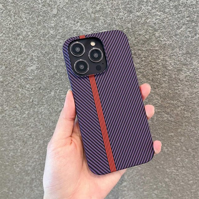 Stoßfeste Ultra-dünne Kühlhülle mit Karbonfaser-Muster für Apple iPhone 12 Mini, Farbe: Purple - Bild 1