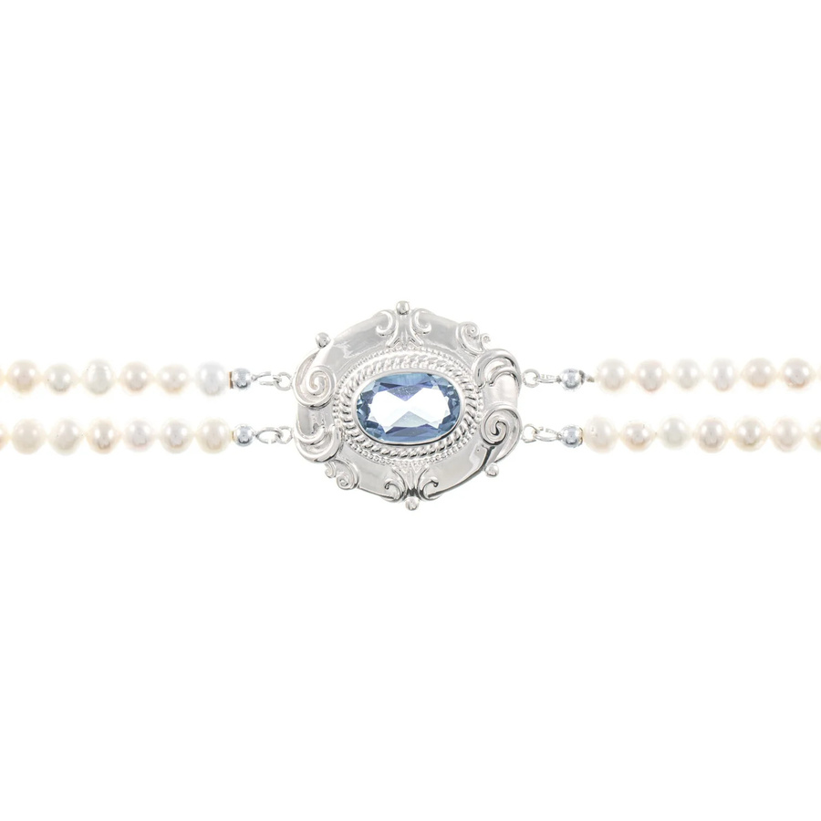 Collier Choker 925 Silber, Zirkonia hellblau, Perle, Unisex - Bild 1