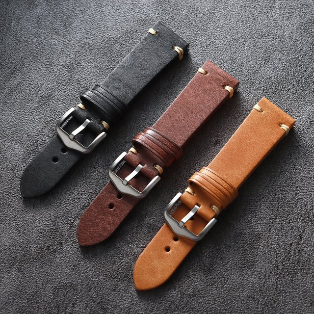 HQstrap Uhrenarmband Leder, Schwarz, Unisex, Vintage - Bild 1