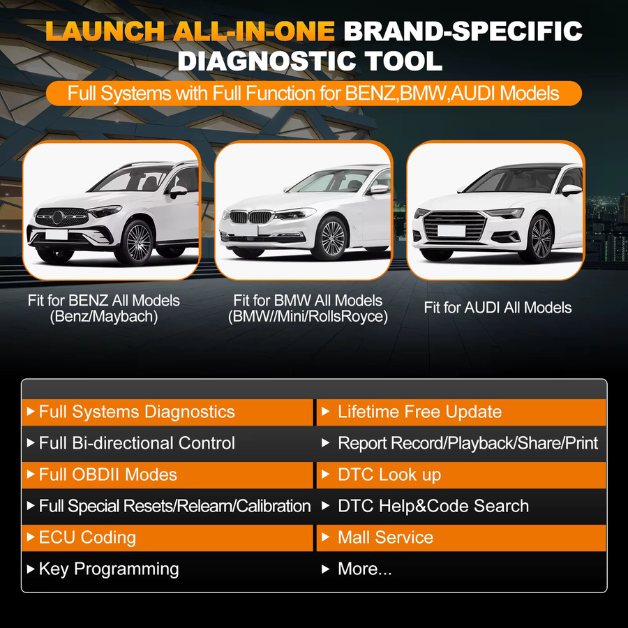 LAUNCH X431 Creader Elite 2.0 OBD2 Scanner mit bidirektionalem Scan-Tool und ECU-Codierung für BMW, Benz, VW, Audi, Maybach, Mini und Rolls-Royce in Orange - Bild 2