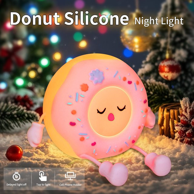 GGBEE Donut LED Nachtlicht aus Silikon in Gelb mit Telefonhalter für Kinder und Babyzimmer - Bild 1