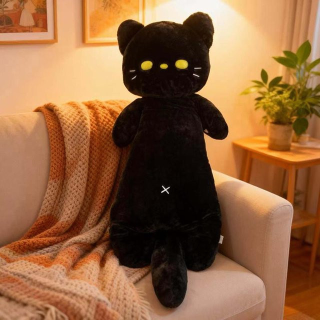 Yiran Health & Beauty Katzen Plüschkissen, Schwarz Weiß, 75cm - Bild 1