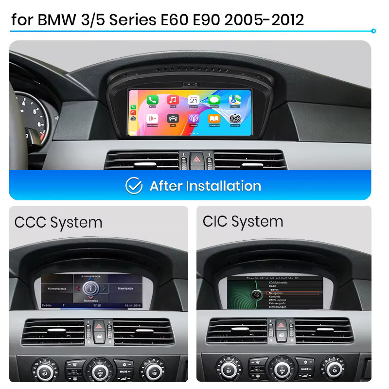 Junsun Linux Wireless Carplay und Android Auto Autoradio mit Bluetooth und GPS Navigation für BMW 3er E90 E91 E92 E93 sowie 5er E60 E61 E62 E63 E64 CCC CIC Modelle in Schwarz - Bild 2