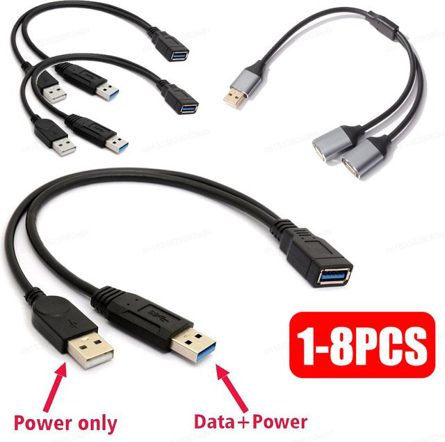 ALLOYSEED USB 3.0 Splitter Verlängerungskabel mit Dual USB Typ A Buchse auf USB Typ A Stecker, Schwarz - Bild 1
