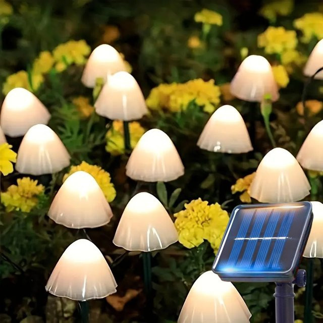 Solar-Pilzlichter mit 12 LEDs von OKAL RED EAST zur Dekoration von Garten, Terrasse und Hof - Bild 1