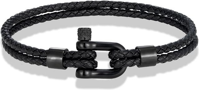 YULIN Armband, vergoldetes Edelstahl, geflochtenes Leder, schwarz, 23cm, Unisex - Bild 1