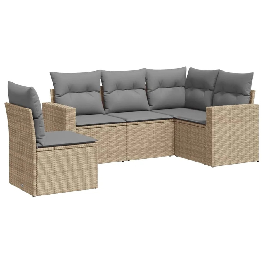 vidaXL 5-tlg Garten-Sofagarnitur in L-Form aus Poly-Rattan in Beige mit Kissen und pulverbeschichtetem Stahlgestell - Bild 2